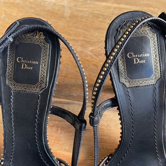 Authentic Dior black leather with gold studs heel sandals - Picture 2 of 14